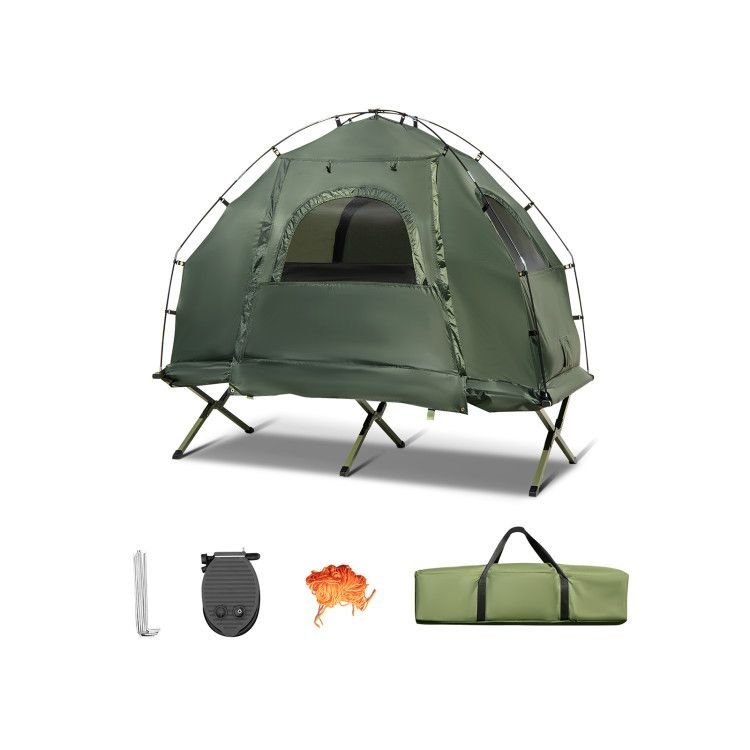 1-Person Folding Camping Tent with Sunshade and Air Mattress - Green 1-Person Folding Camping Tent with Sunshade and Air Mattress - Green