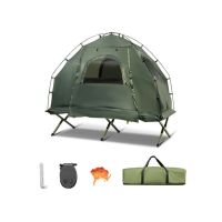 1-Person Folding Camping Tent with Sunshade and Air Mattress - Green