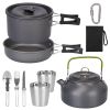 12Pcs Camping Cookware Set Camping Stove Aluminum Pot Pans Kit for Hiking Picnic Outdoor with Cup Fork Spoon Knife - Grey