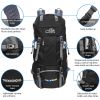 60L Waterproof Foldable Backpack Camping Bag with Rain Cover Black YF
