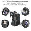 36L Travel Backpack Waterproof Hiking Daypack with Multiple Compartments and Pockets, Nylon Backpack for Camping - Black