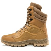 Tactical Mens Hiking Boots Outdoor Camping Military Style Boots Microfiber Mountain Climbing Shoes (Color: sand, size: 42)