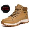 Mens Leather Winter Boots Snow Boots. Warm Plush Insole with Non-slip Sole Hiking Boots.