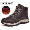 Mens Leather Winter Boots Snow Boots. Warm Plush Insole with Non-slip Sole Hiking Boots.