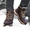 Mens Leather Winter Boots Snow Boots. Warm Plush Insole with Non-slip Sole Hiking Boots.