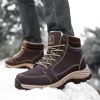 Mens Leather Winter Boots Snow Boots. Warm Plush Insole with Non-slip Sole Hiking Boots.